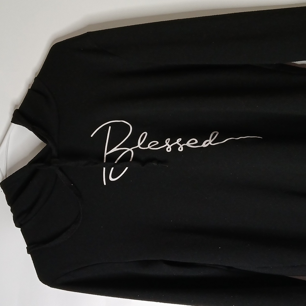 Black Hoodie with Script Print. Hoodie Is Cut Small